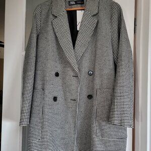 NWT Zara Black Houndstooth Double Breasted Blazer Size M Medium